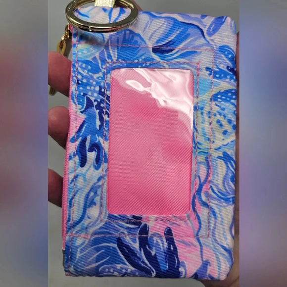 Lilly Pulitzer Blue & Pink Zip ID Wallet Coin Purse Keychain Pouch Accessory - Picture 4 of 8